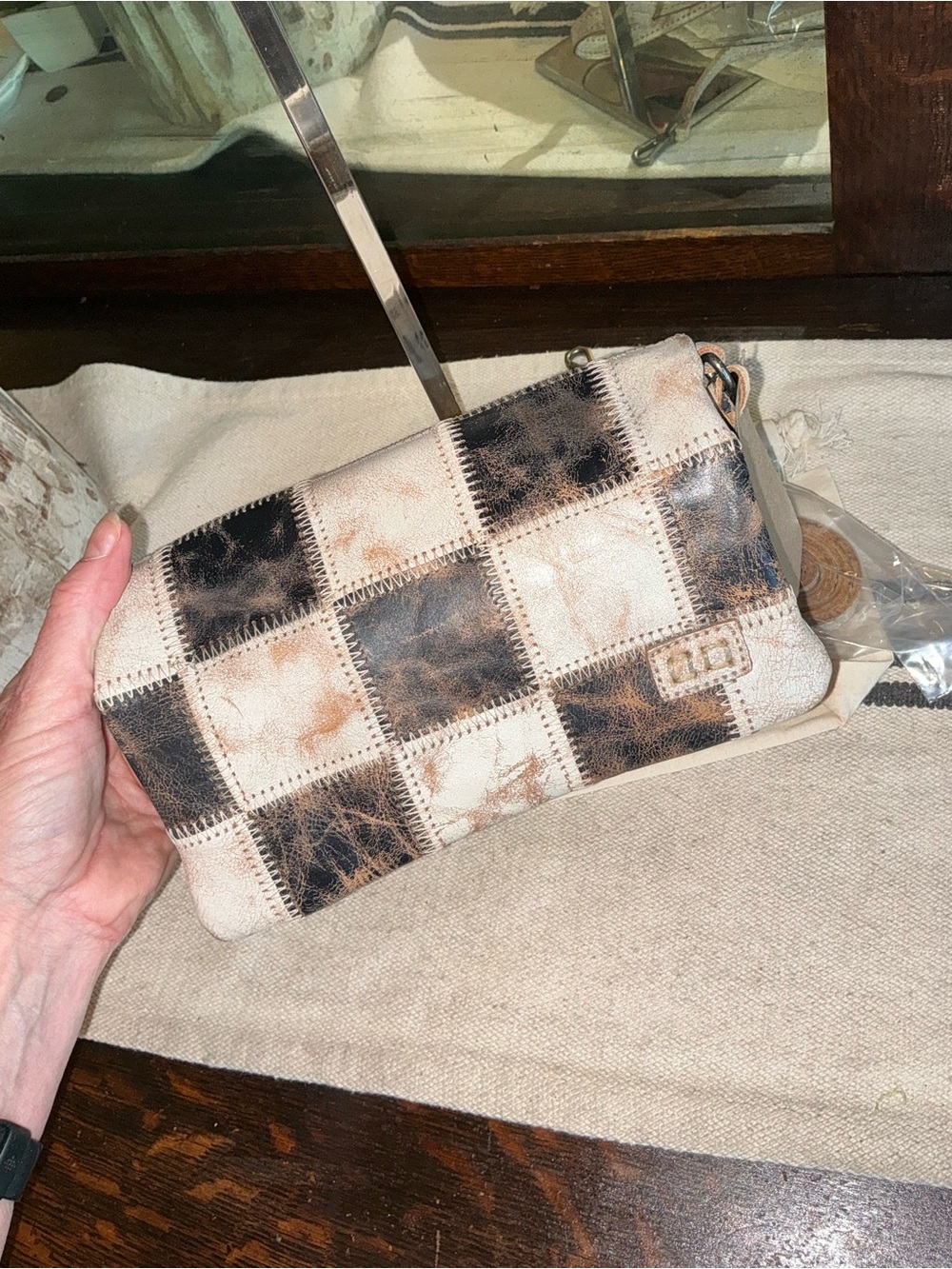 Bed Stu Checkerboard Patchwork Crossbody in Black and Cream - Picture 6 of 15
